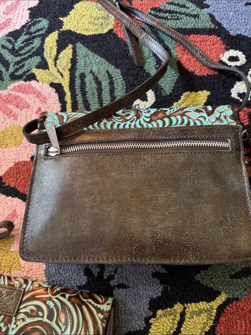Set of three Patricia Nash Tooled Turquoise Brown Floral Leather Bags - Picture 7 of 12